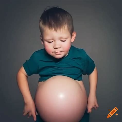 Boy inflating his belly like a balloon on Craiyon