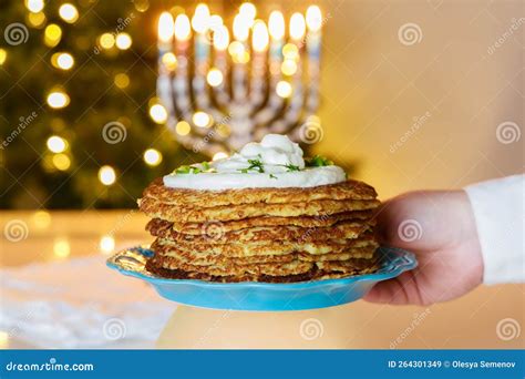 Latkes are Traditional Hanukkah Food Dish Made of Crispy Potato. Stock ...