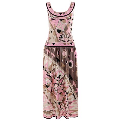 EMILIO PUCCI c.1960's Circular Op Art Signature Print Silk Drop Waist ...