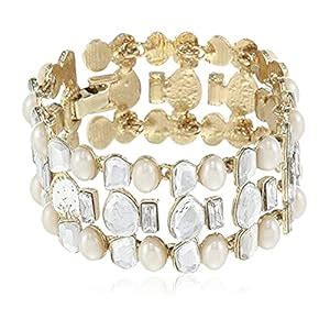 Buy Estele Women's Gold Tone Regal Pearl and Aiyna Tennis Bracelet at ...