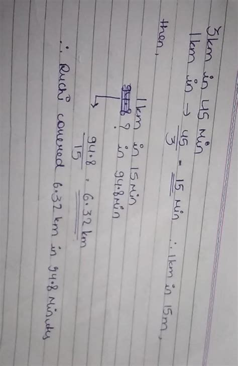 ruchi covers 3km in 45 minutes. how much distance in meter does she ...