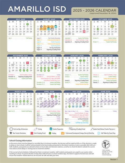 Amarillo ISD School Calendar 25-26 revised [pdf] - EduCounty
