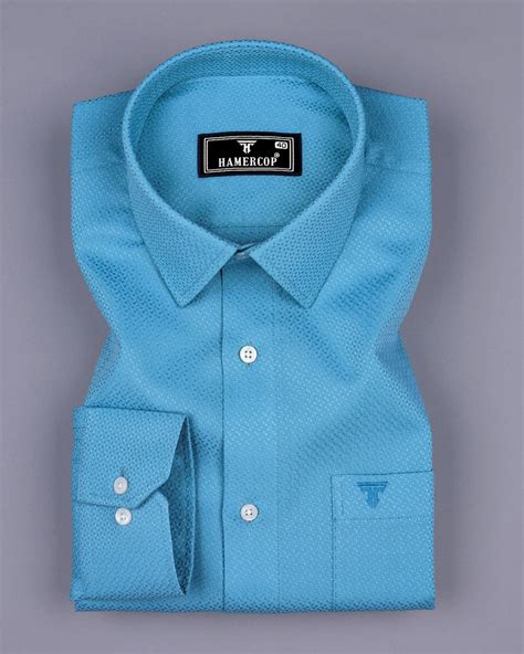 Universe Blue Dobby Texture Solid Cotton Shirt – Hamercop