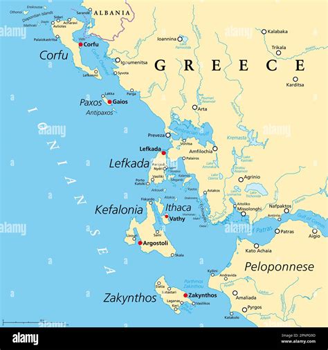 Ionian Islands Region of Greece, political map. Greek group of islands ...