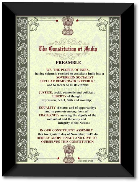 PEACOCKRIDE Preamble of Indian Constitution Premium Matte Frame Wall ...