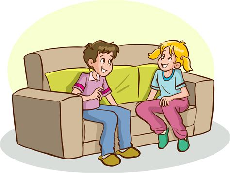 kids sitting on sofa and talking cartoon vector 17573226 Vector Art at ...