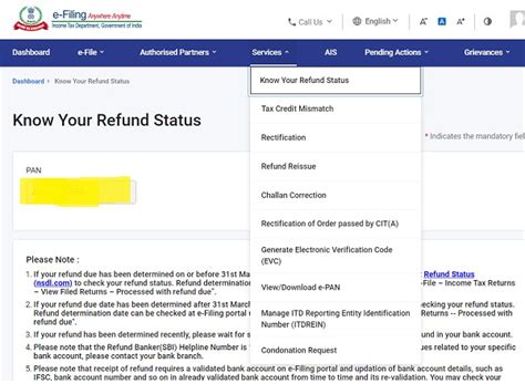 Income Tax Refund Status Services for PAN Users on the e-Filing Portal