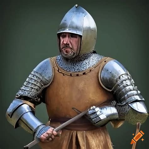 Medieval European knight in full plate armor with chainmail underneath on Craiyon