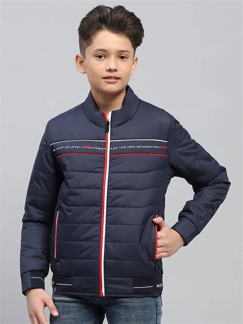 Buy Boys Navy Blue Printed Mock Neck Full Sleeve Jacket Online in India ...