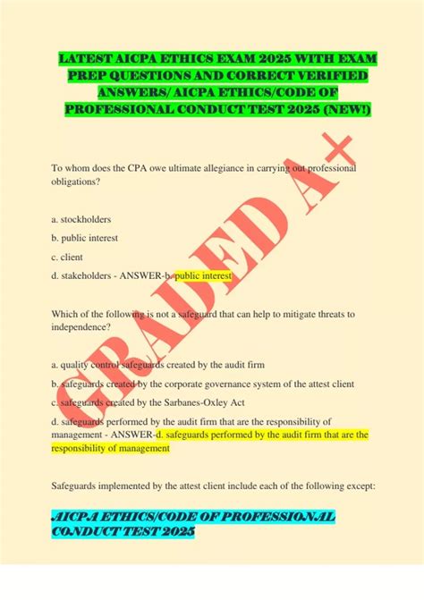 LATEST AICPA ETHICS EXAM 2025 WITH EXAM PREP QUESTIONS AND CORRECT ...