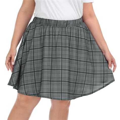 HDE Women's Plus Size Mini Skater Skirt with Elastic Waist Gray Plaid ...