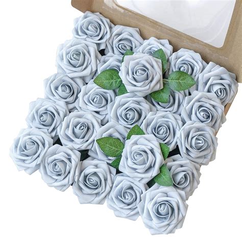 Buy Breeze Talk Artificial Flowers Powder Blue Roses 25pcs Realistic ...