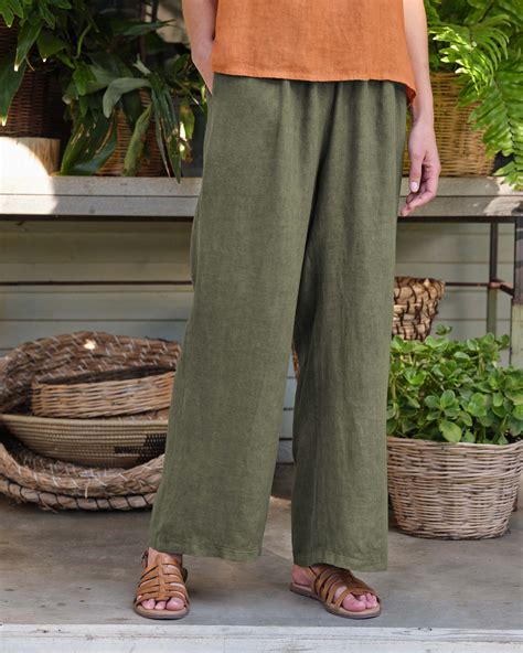 Khaki Green | Linen Wide Leg Trouser | WoolOvers US