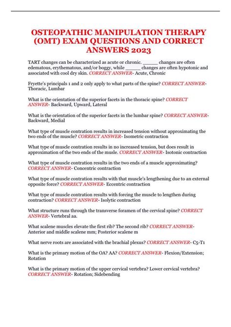 OSTEOPATHIC MANIPULATION THERAPY (OMT) EXAM QUESTIONS AND CORRECT ANSWERS 2023 - OSTEOPATHIC ...