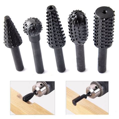 Buy HDDU 5pcs/Set Twist Drill Bit Wood Carving File Rasp Drill Bits 1/4 ...