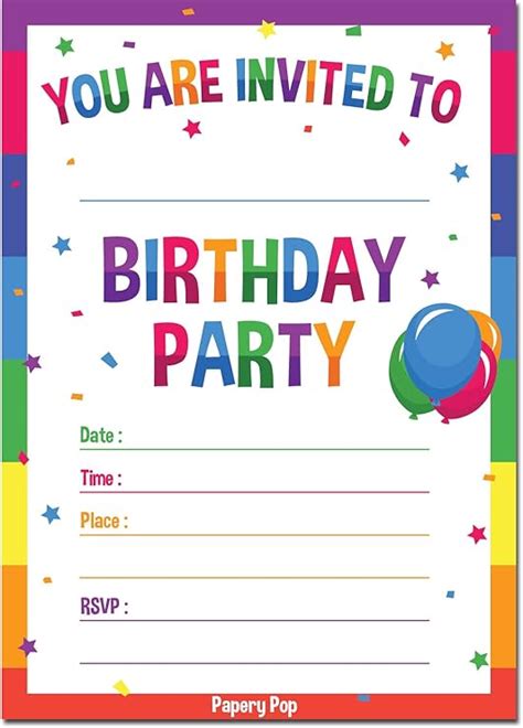 Papery Pop 30 Birthday Invitations with Envelopes (30 Pack) - Kids ...