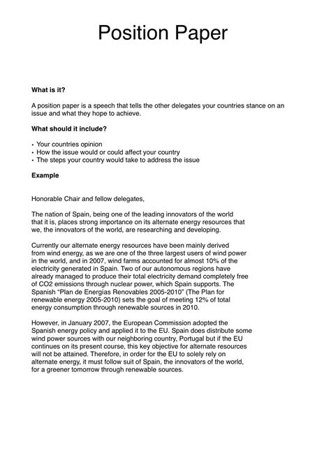Position Paper Mun Template | AT A GLANCE