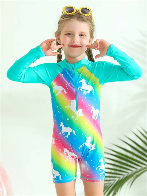 Uccdo Little Girls Long Sleeve Rashguard One-Piece Swimsuit, Kids ...