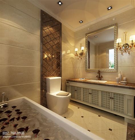 别墅欧式卫浴瓷砖洗手台装修设计效果图 – 设计本装修效果图