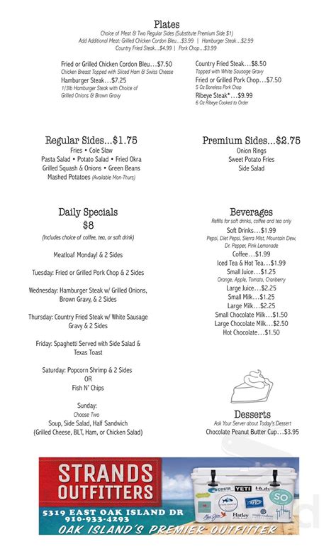 Old Bridge Diner menus in Oak Island, North Carolina, United States