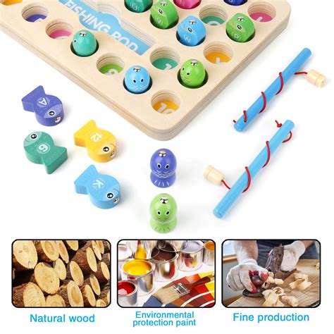 Buy Growlier 36 Pack Wooden Magnetic Fishing Toy, Montessori Letters ...