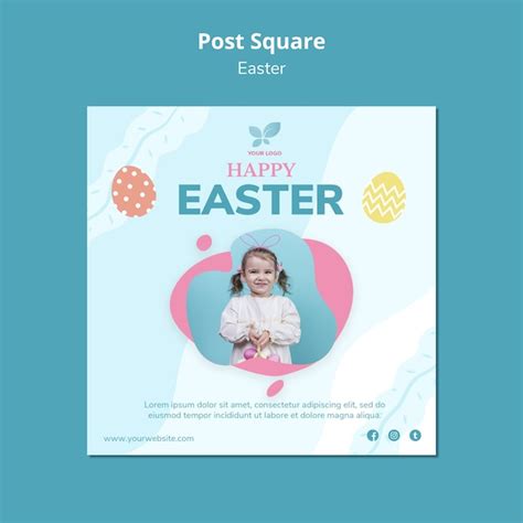 Happy easter with girl square flyer template | Free PSD