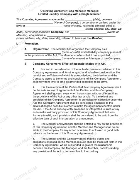 Operating Agreement of a Manager Managed Limited Liability Company with ...