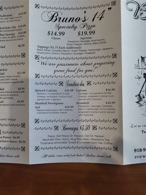 Menu at Bruno’s Italian Ristorante restaurant, Broken Arrow