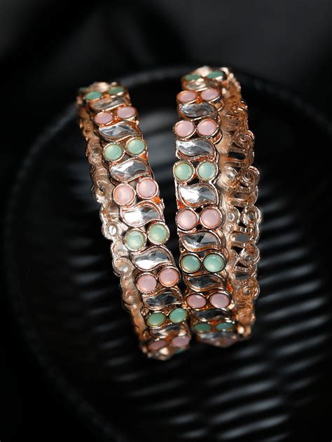 Rose Gold Multi Coloured Stones Set of 2 Bangles – Priyaasi