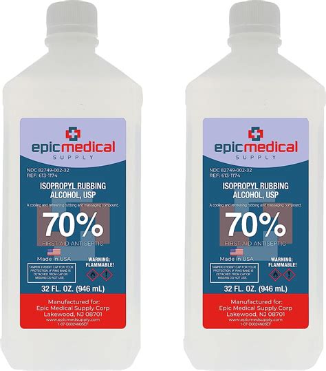 Epic Medical Supply Isopropyl Rubbing Alcohol 70% USP, 32 oz. Bottle, Multipurpose First Aid ...