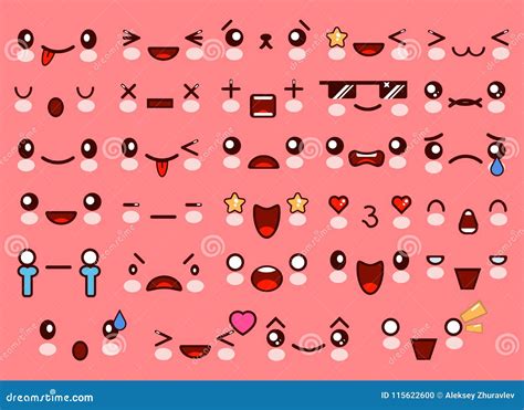 Kawaii Cute Smile Emoticons and Japanese Anime Emoji Faces Expressions ...