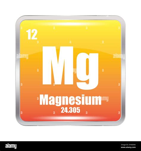 Magnesium element square. Mg symbol. Atomic number 12. Atomic mass 24. ...