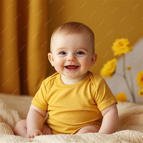 Photography of kids fashion baby yellow color t shirt mockup | Premium AI-generated image