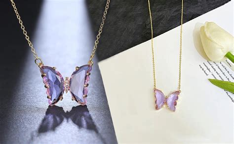 Vembley Charming Gold Plated Purple Crystal Butterfly Pendant Necklace ...