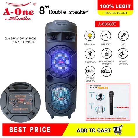 8" Double Portable Wireless Speaker bluetooth Speaker Free Wire Mic ...