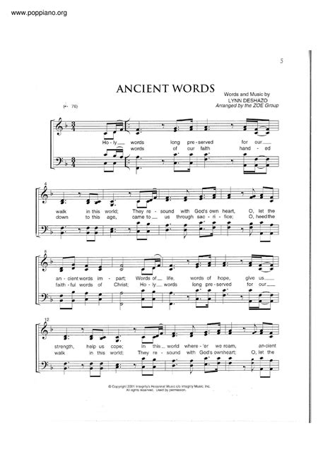 ★Lynn DeShazo - Ancient Words ピアノ譜pdf- 香港ポップピアノ協会 無料PDF楽譜ダウンロード gakufu