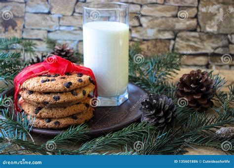 A Glass of Milk and Cookies for Santa. Stock Photo - Image of gleam ...