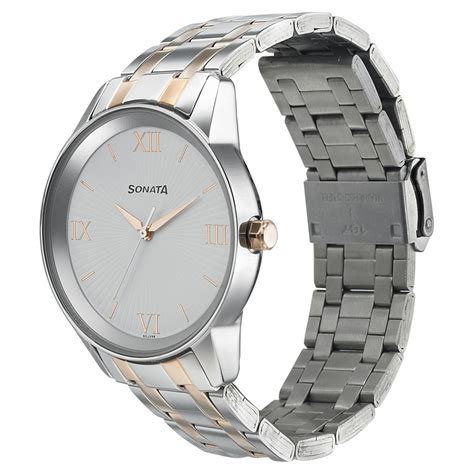 Buy Online Sonata Quartz Analog White Dial Bimetal Strap Watch for Men ...