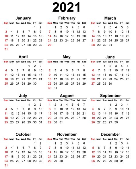 2021年 年間カレンダー PDF - こよみカレンダー