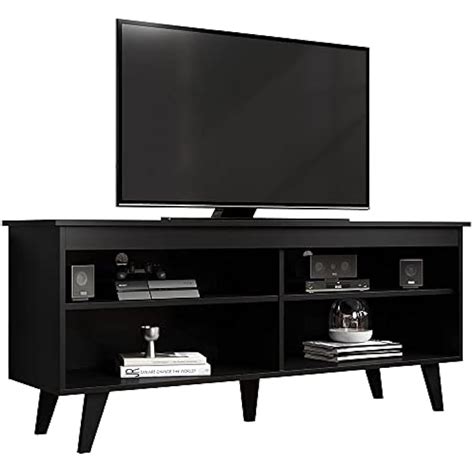 Madesa Black Wood TV Stand w/ 4 Shelves, Cable Management - India | Ubuy