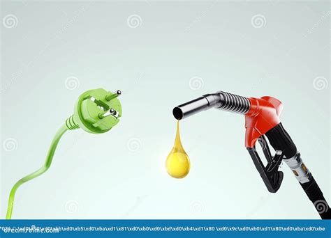 Electricity Versus Combustible Fuel. Gas Station Nozzle and Electrical ...