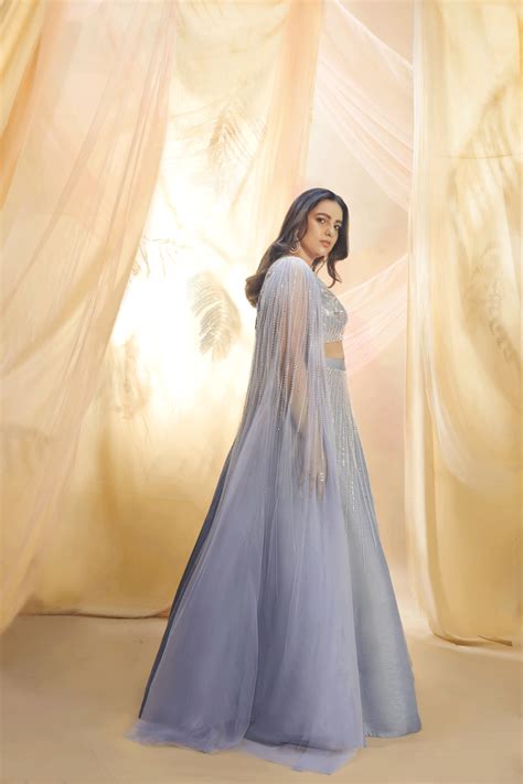 Ice Blue Drape Lehenga Set – Masumi Mewawalla