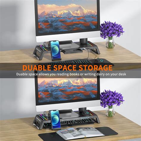 Buy AICHESON Computer Monitor Stand Riser RGB Gaming Lights with 4 USB ...