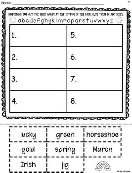 St. Patrick's Day ABC Order Cut and Paste Worksheets by Mama Moose