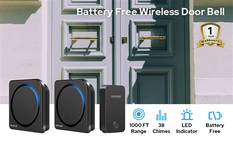 UN1QUE Wireless Door Bell for Home, Self-Powered Battery Free Cordless ...