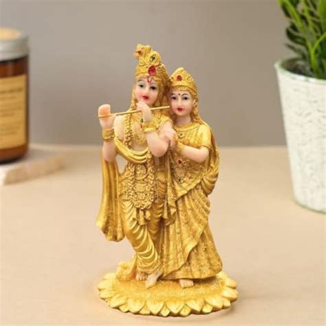 Buy TIED RIBBONS Gold Plated Radha Krishna Idol Statue Showpiece (Resin ...