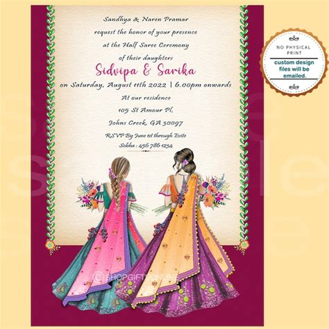 Half Saree Invitation Sisters Two Girls Invite Be My - Etsy India