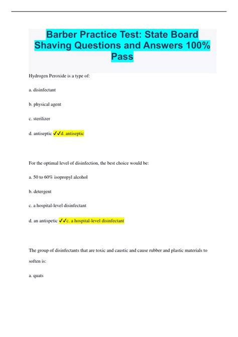Barber Practice Test: State Board Shaving Questions and Answers 100% ...