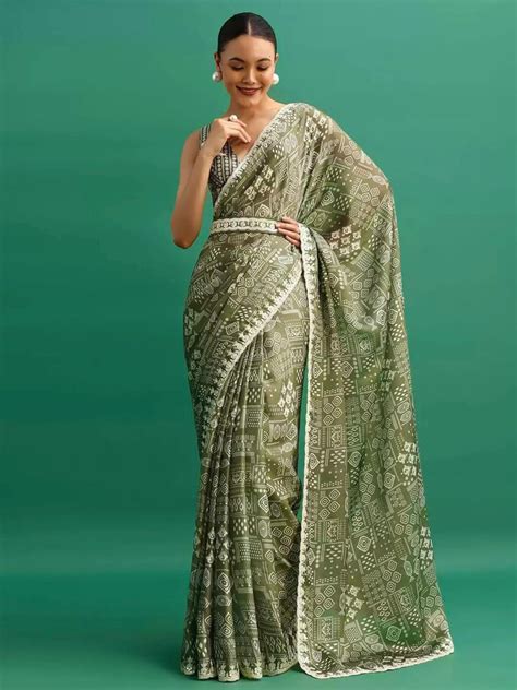 Bollywood Style Chinnon Silk Saree | Digital Prints, Sequins with Cutw ...
