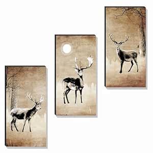 SAF Paintings deer for Wall Decoration - Set Of 3, 3d modern art ...